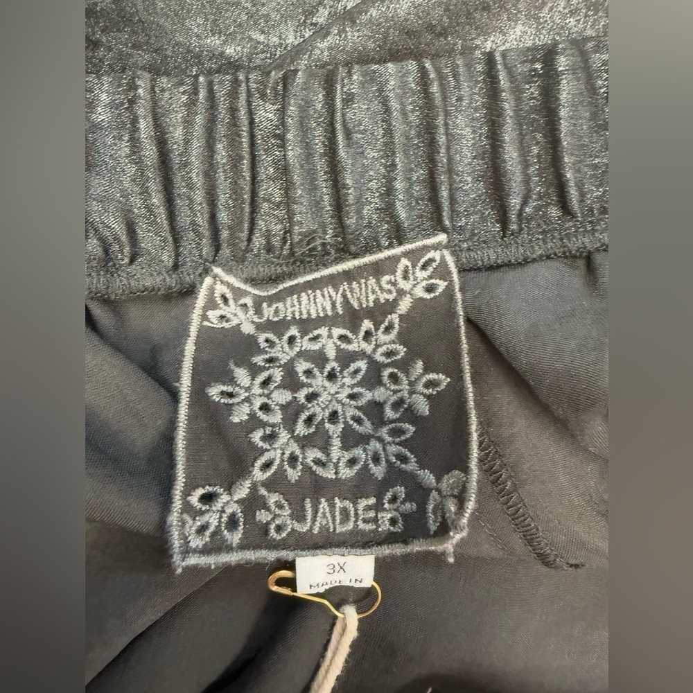 NWT Johnny Was Black Shimmer Wide Leg Pants PLUS 3X $265 Elastic Waist Pull‎ On - Picture 5 of 15